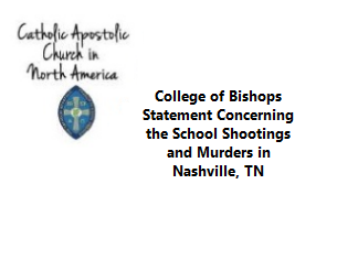 Logo and text that says College of Bishops Regarding the School Shooting and Murders at the Presbyterian Covenant School in Nashville, Tennessee.